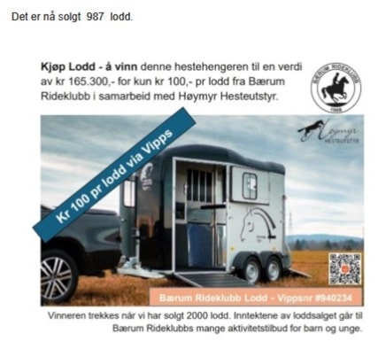 Støtt Bærum Rideklubbs arbeid for barn og unge - kjøp lodd